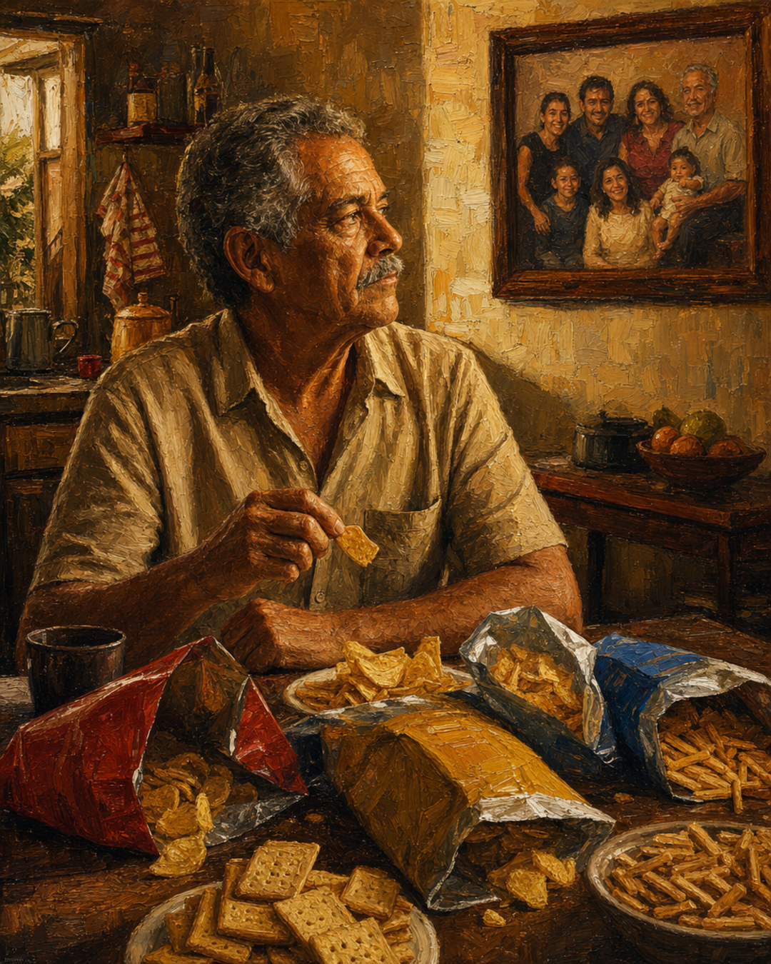 Snack na mesa, risco na cabeça