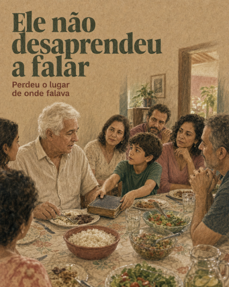 Homem à mesa de família, entre o silêncio e a reconexão