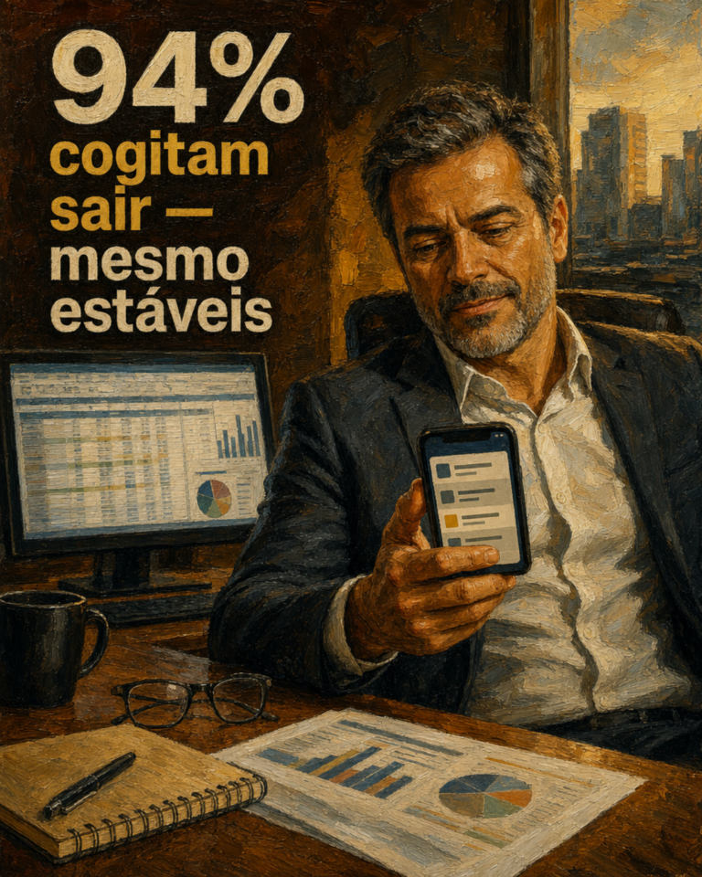 Profissional de finanças avaliando nova oportunidade de carreira