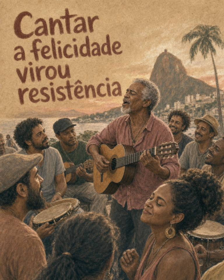 Jorge Drexler cantando ao pôr-do-sol