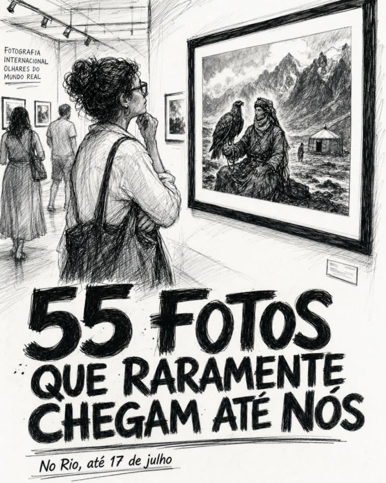 Visitante diante de foto premiada no Centro Carioca de Fotografia