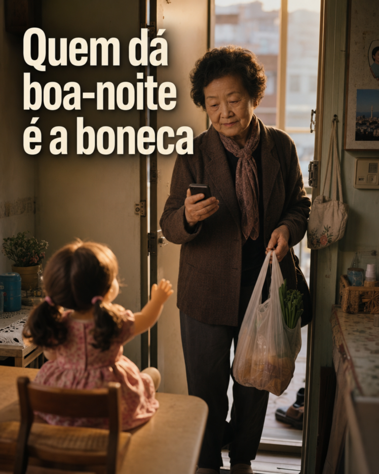 Idoso conversando com boneca IA