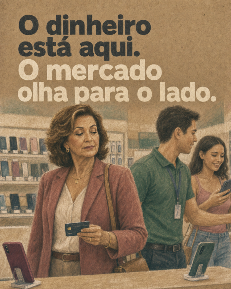 Sênior escolhendo tecnologia em loja