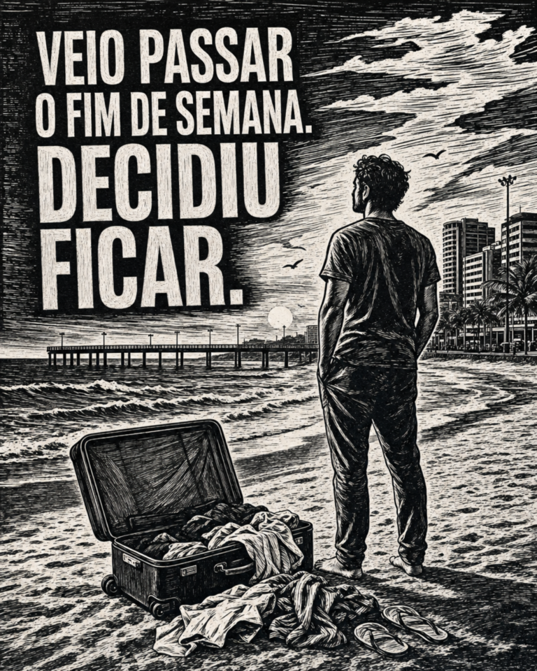 Casal caminhando na orla de Rio das Ostras ao entardecer