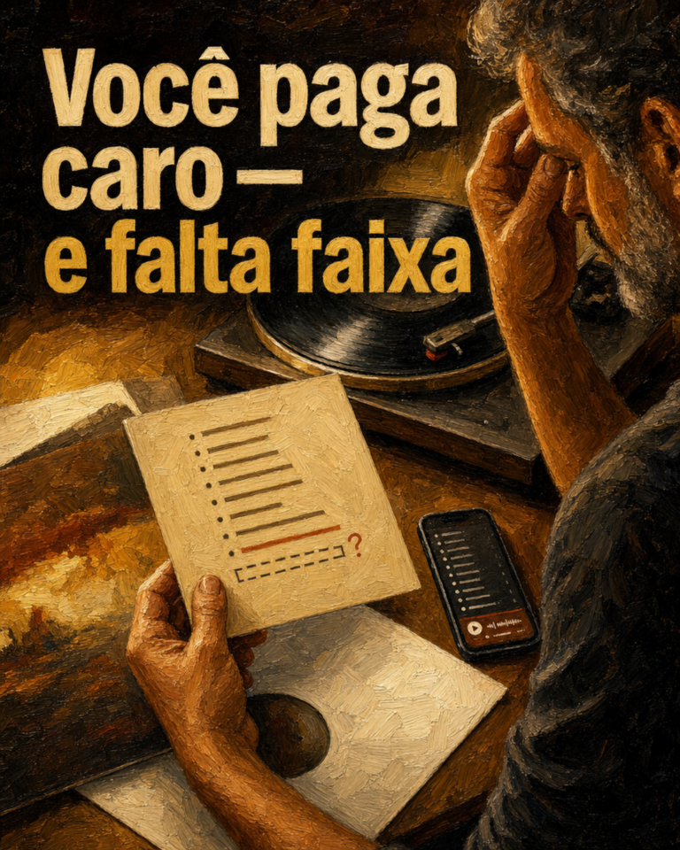 Vinil pela metade nas mãos do colecionador