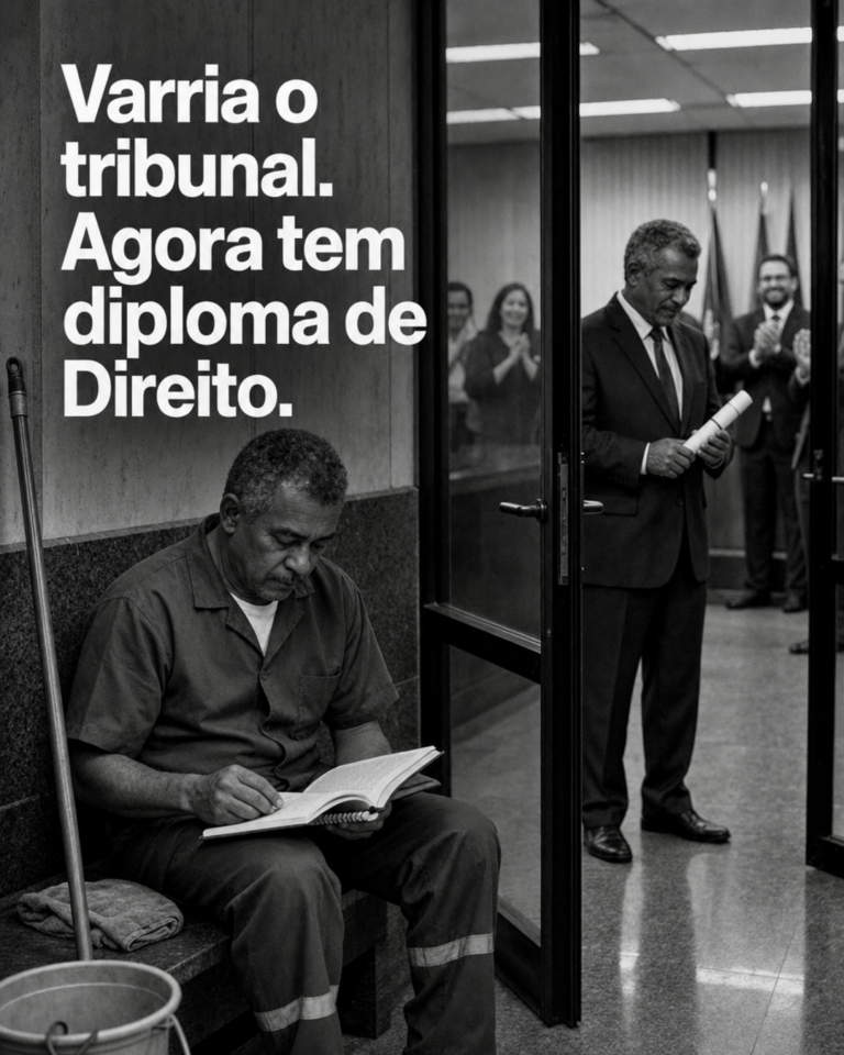 Faxineiro recebendo diploma de Direito