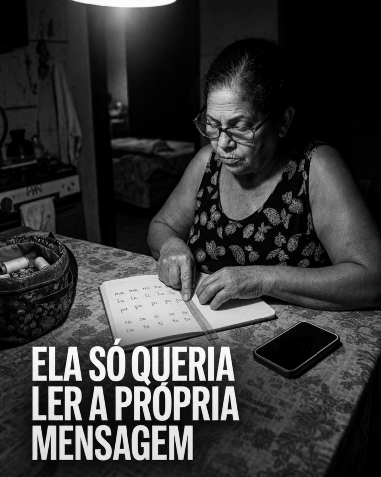 Avó lendo em segredo à luz da cozinha