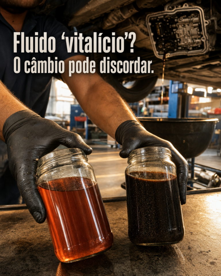 Mecânico e motorista analisando o câmbio