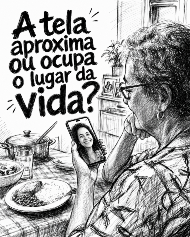 Avó em videochamada com netos