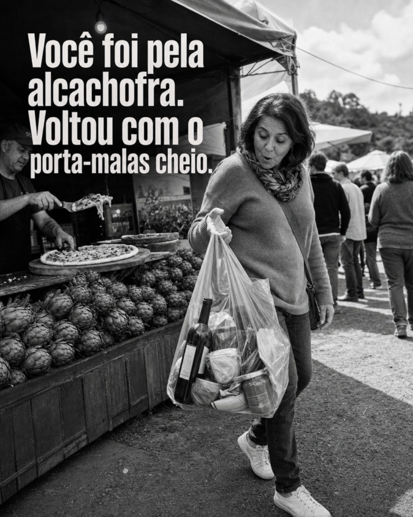 Multidão entre campos de alcachofra